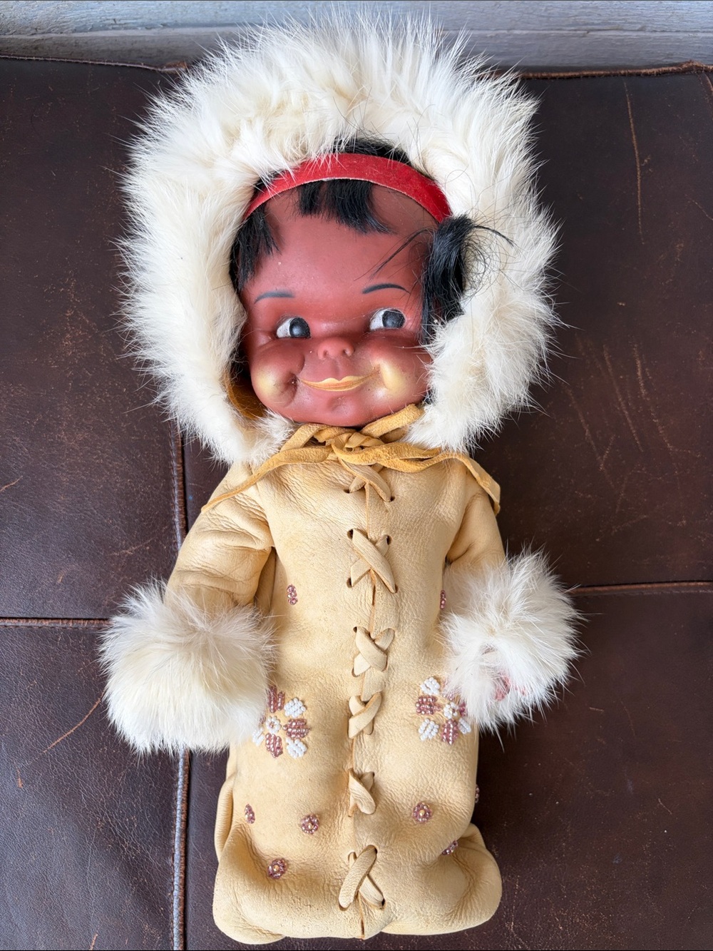 Vintage Native Doll with genuine fur and leather coat